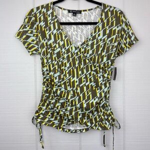NWT INC International Concepts Y2K Geometric Pattern Wrap Top Ruched Tie Sides